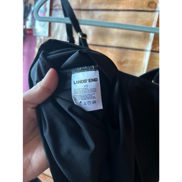 Lands End Black Tankini Swim Top 12 D U Front Padded Shelf Bra NEW - Picture 4 of 4